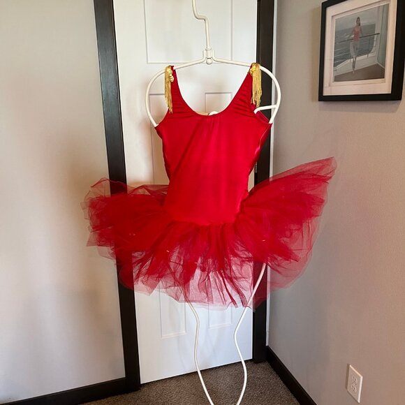 Red dance costume with tutu attached. Size 12A (women's small) - Picture 2 of 4